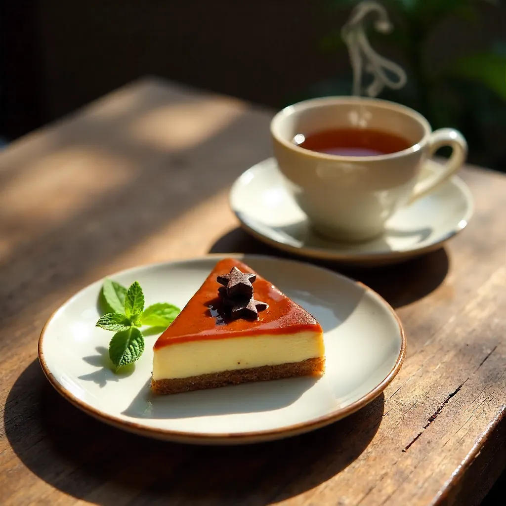 Cozy Triangle Dessert with Chocolate Stars and Herbal Tea