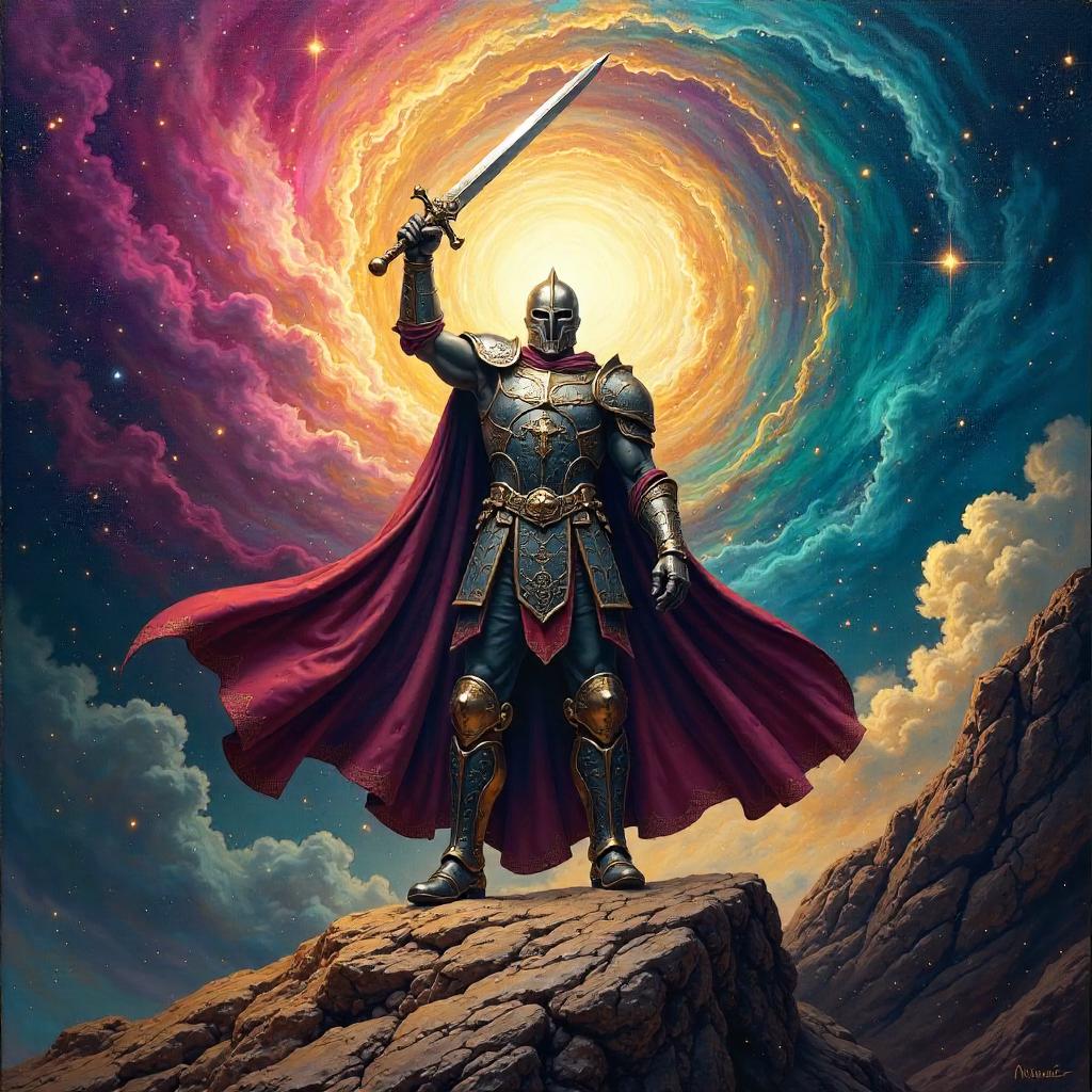Nebula Warrior: An Epic Oil Painting
