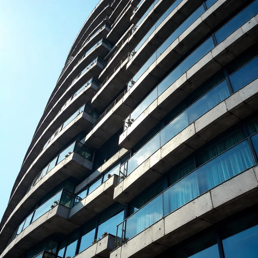 Close-Up Circular High-Rise Facade Under Clear Sky