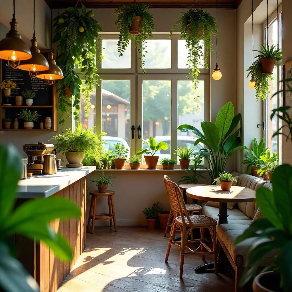 Cozy Café Oasis with Lush Greenery