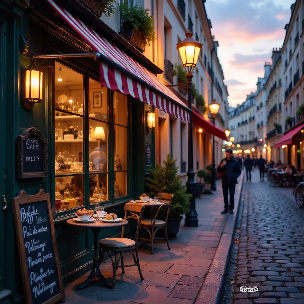 Parisian Cafe at Dusk: Cozy Evening in the Heart