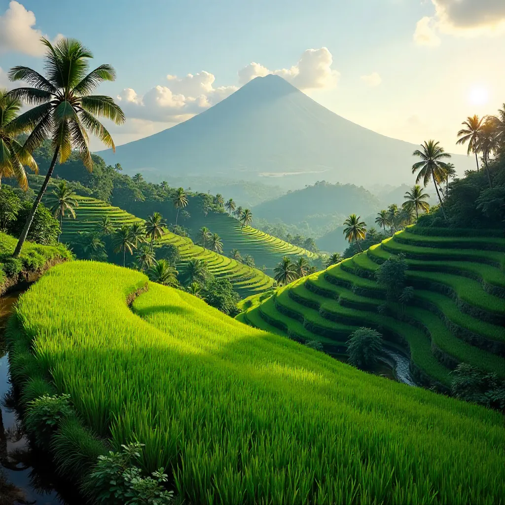 Emerald Bali Rice Terraces with Mountain Vista