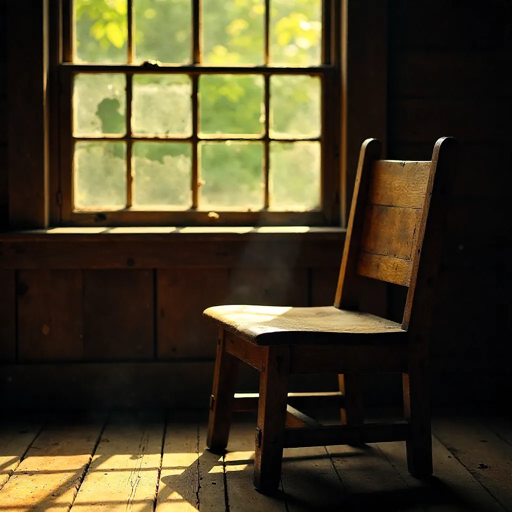 Sunlit Rustic Chair by an Old Wooden Window