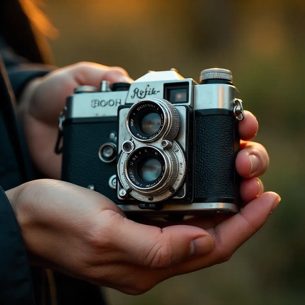 Close-Up Hands with Vintage Ricohflex