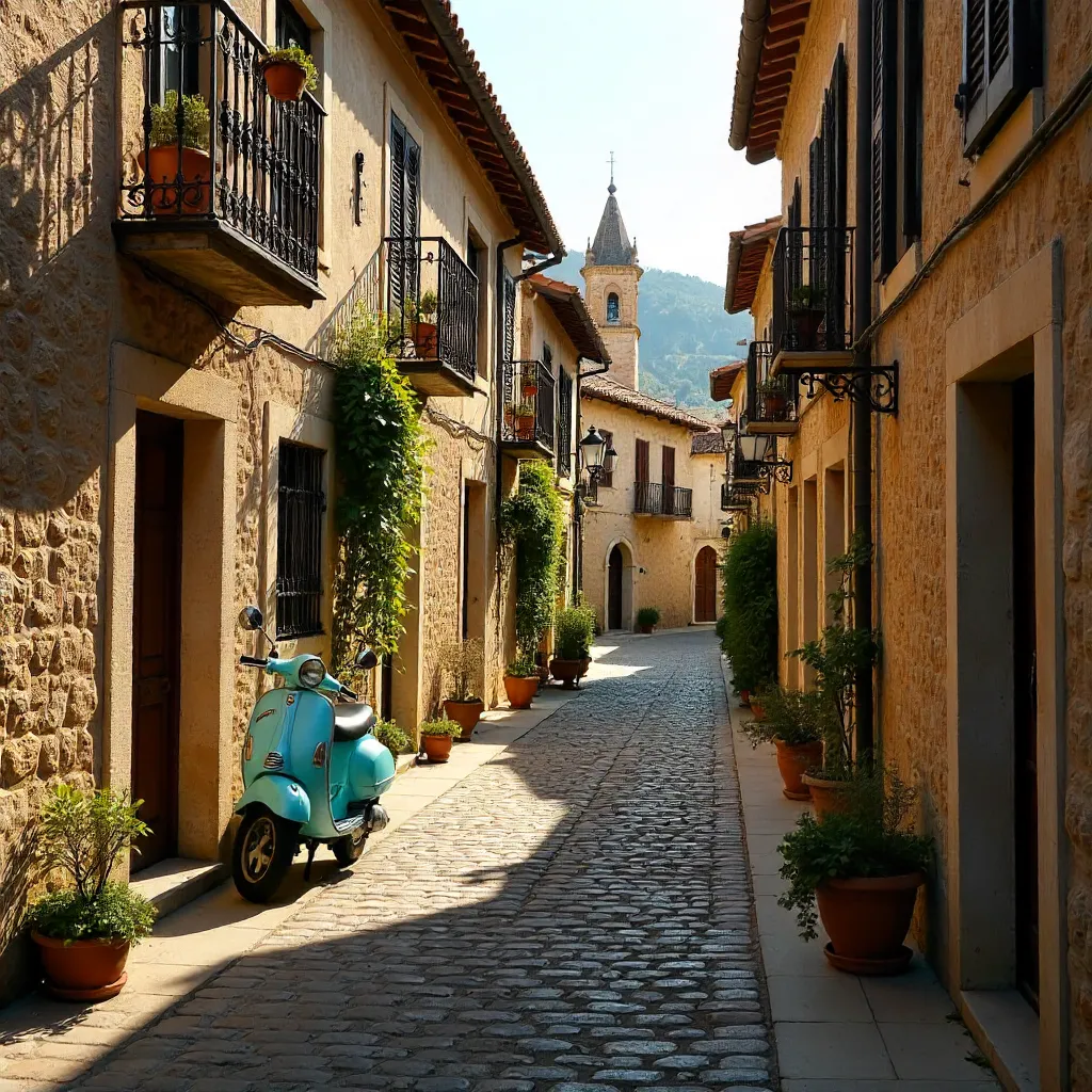 Valldemossa Cobblestone Street with Scooter
