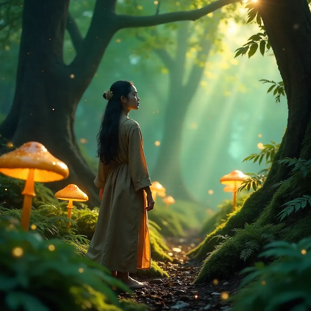 Photorealistic Asian Woman in a Magical Forest