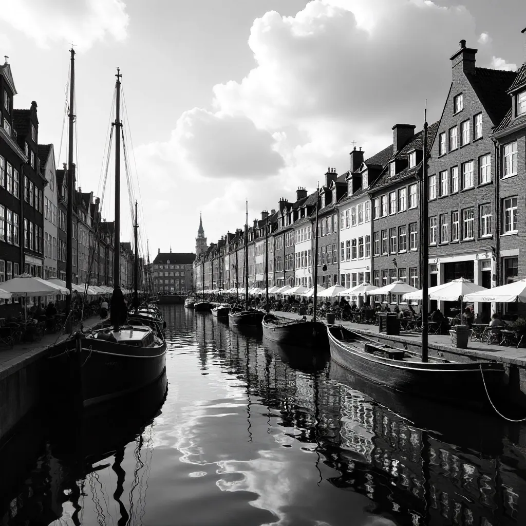 Monochrome Nyhavn Canal Houses, Copenhagen