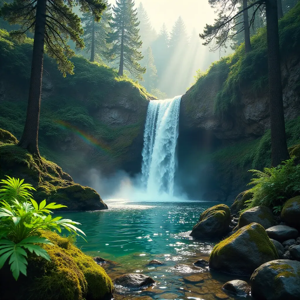 Mist-Kissed Waterfall in a Lush Forest