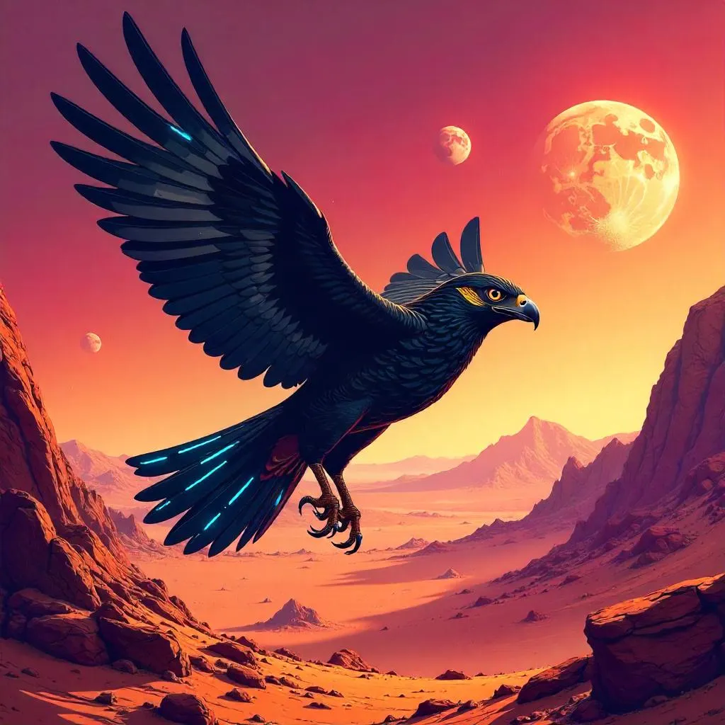 Hawk in Anime Style on the Red Mars