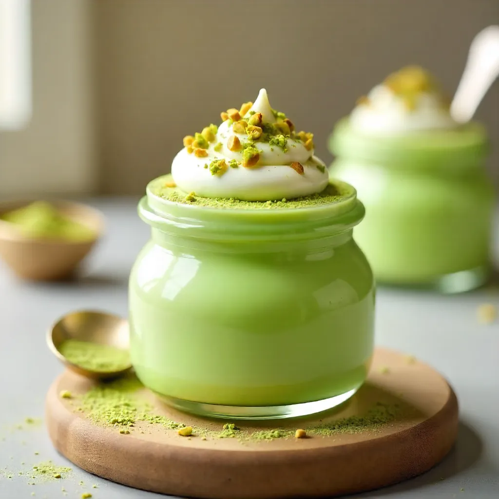 Creamy Matcha Dessert in a Jar with Pistachios