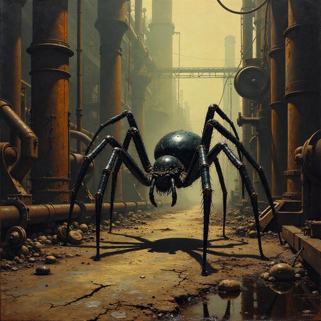 Oil Painting: Spider in a Rusty Factory