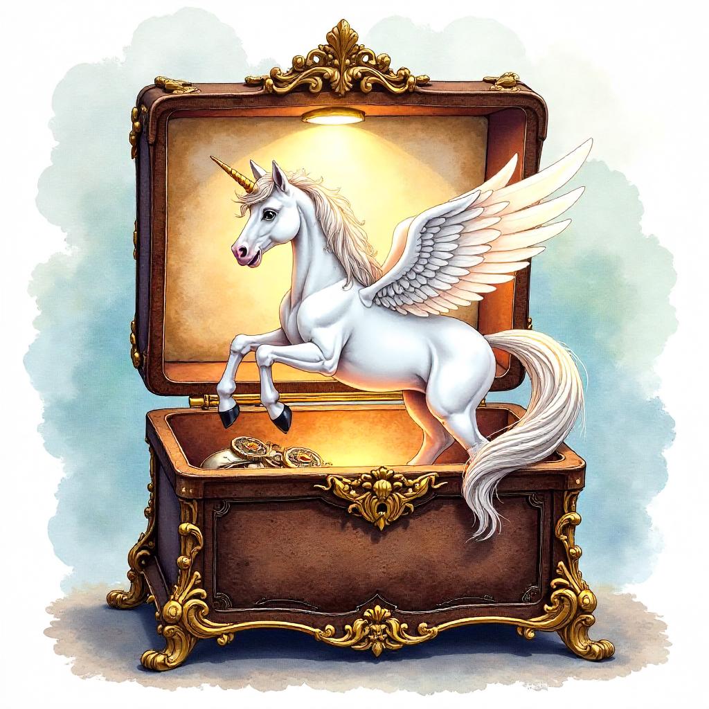 Watercolor Pegasus in a Timeless Music Box