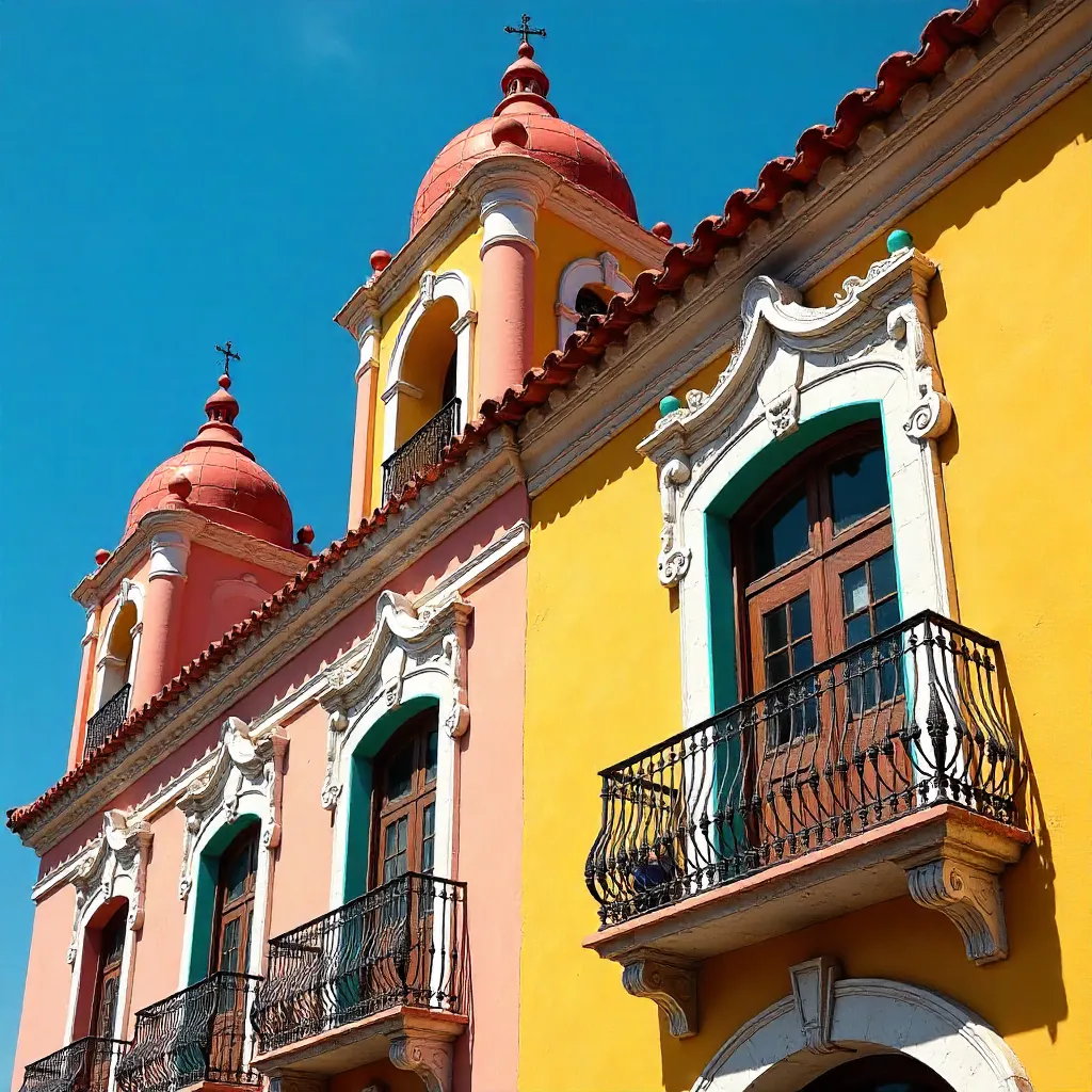 Close-up of Puebla's Colorful Colonial Domes