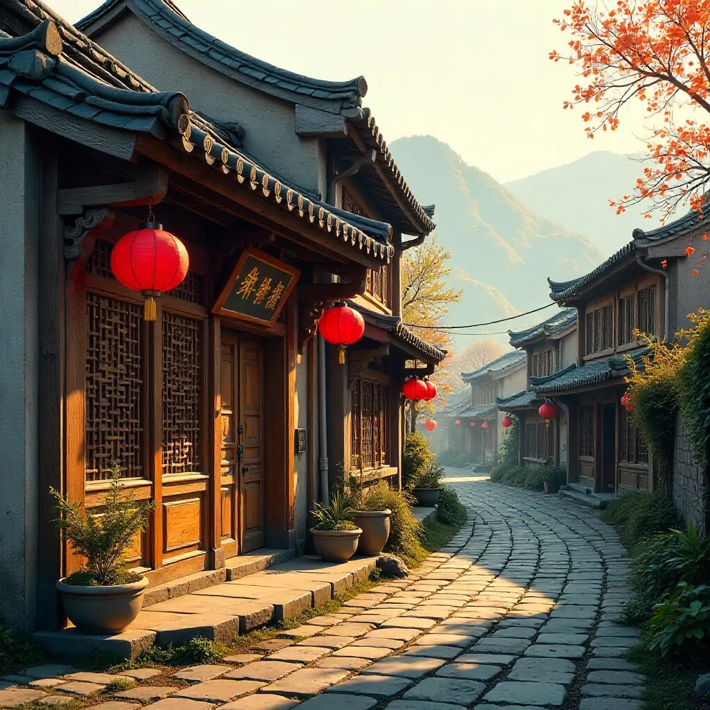 Scenic Wooden Shop in a Historic Chinese Village