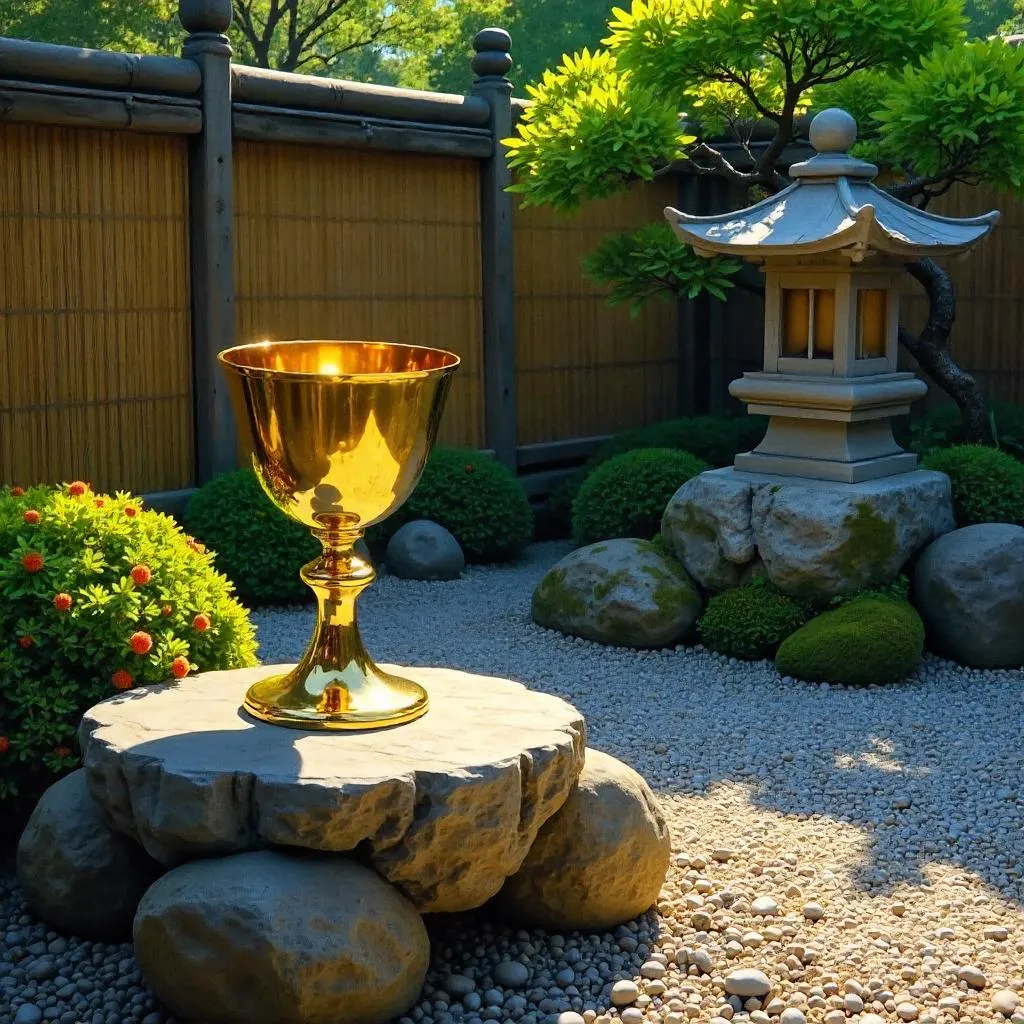 Golden Chalice in a Tranquil Zen Garden