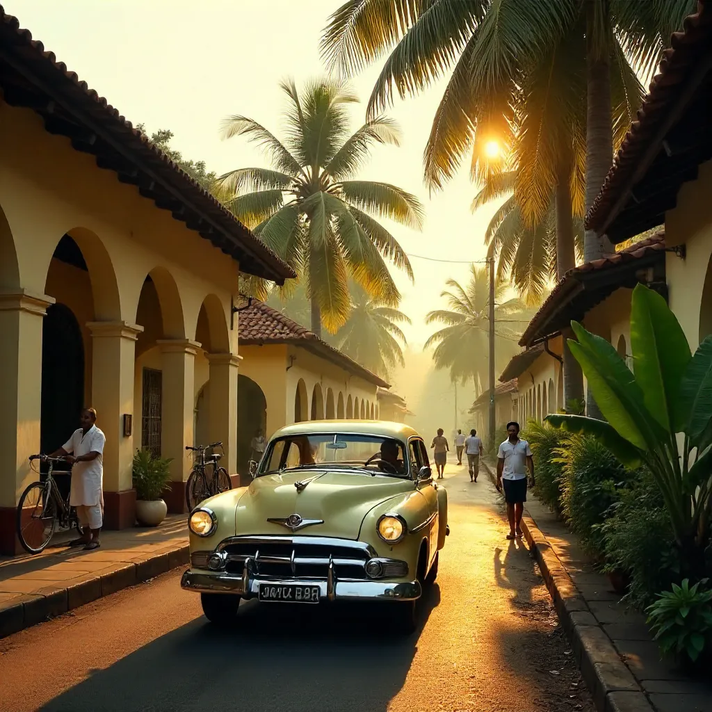 Kerala Street: Vintage Car and Colonial Facades