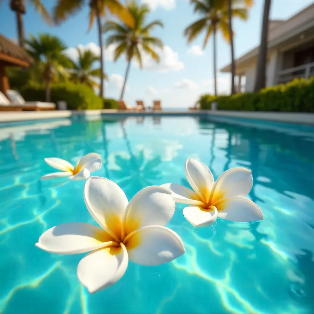 Serene Pool with Floating White Plumeria
