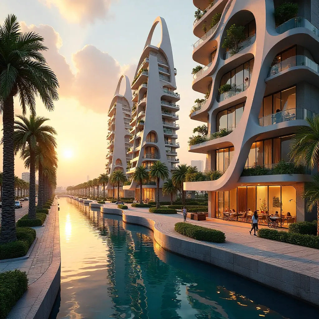Dubai Palm-Lined Contemporary Urban Architecture