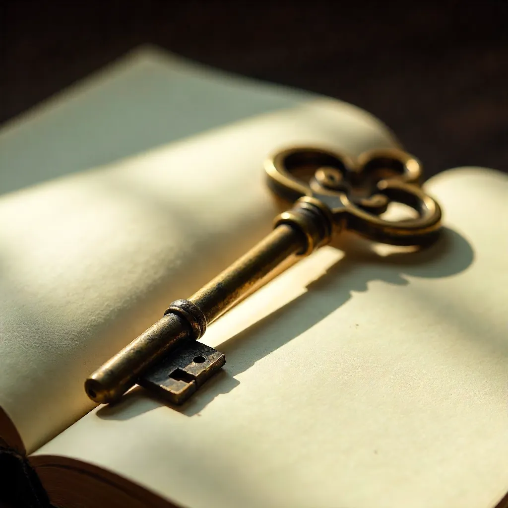 Vintage Key on an Open Notebook: Soft Shadow Aesthetic