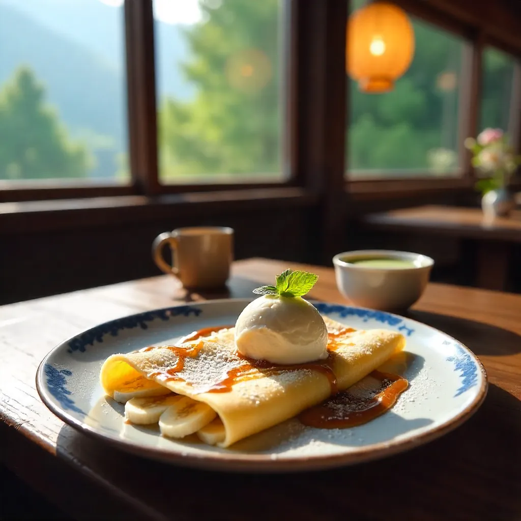 Banana Crepe Elegance in a Nikko Café