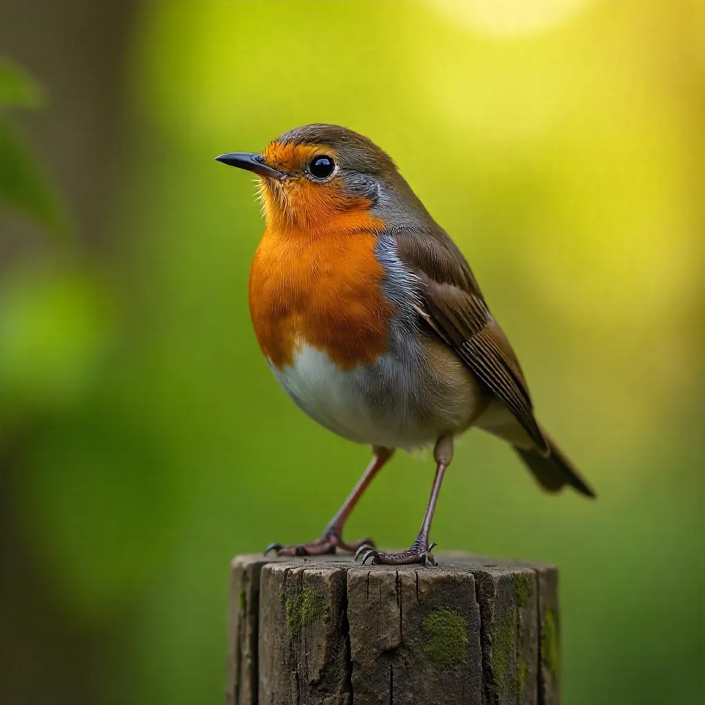 Ultra-detailed European Robin on a Weathered Post