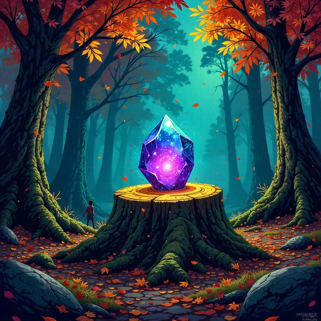 Infinity Stone in Autumn Forest - Comic Style