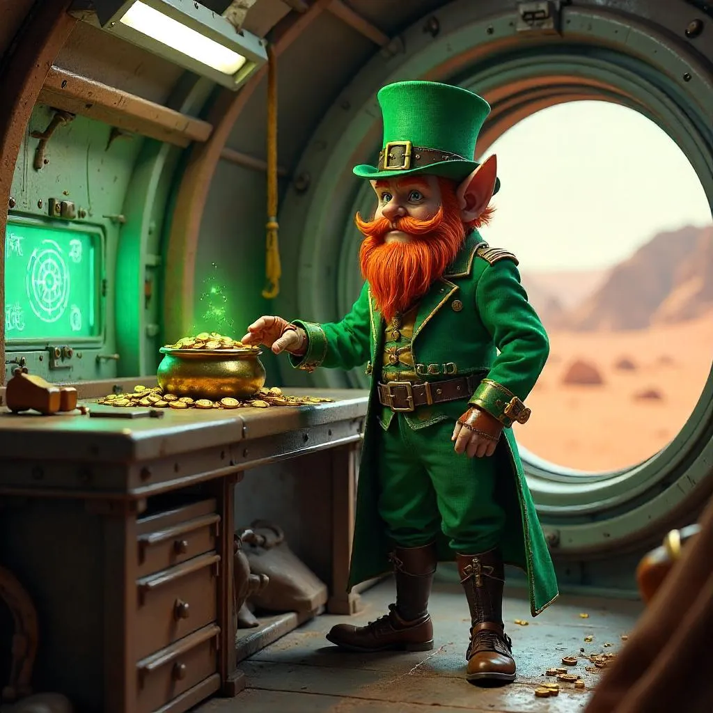 Leprechaun in a Mars Base - 3D Render
