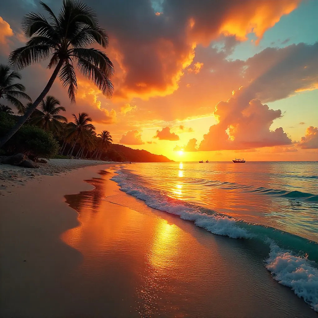 Vibrant Sunset over Calm Mazatlán Beach, Sinaloa