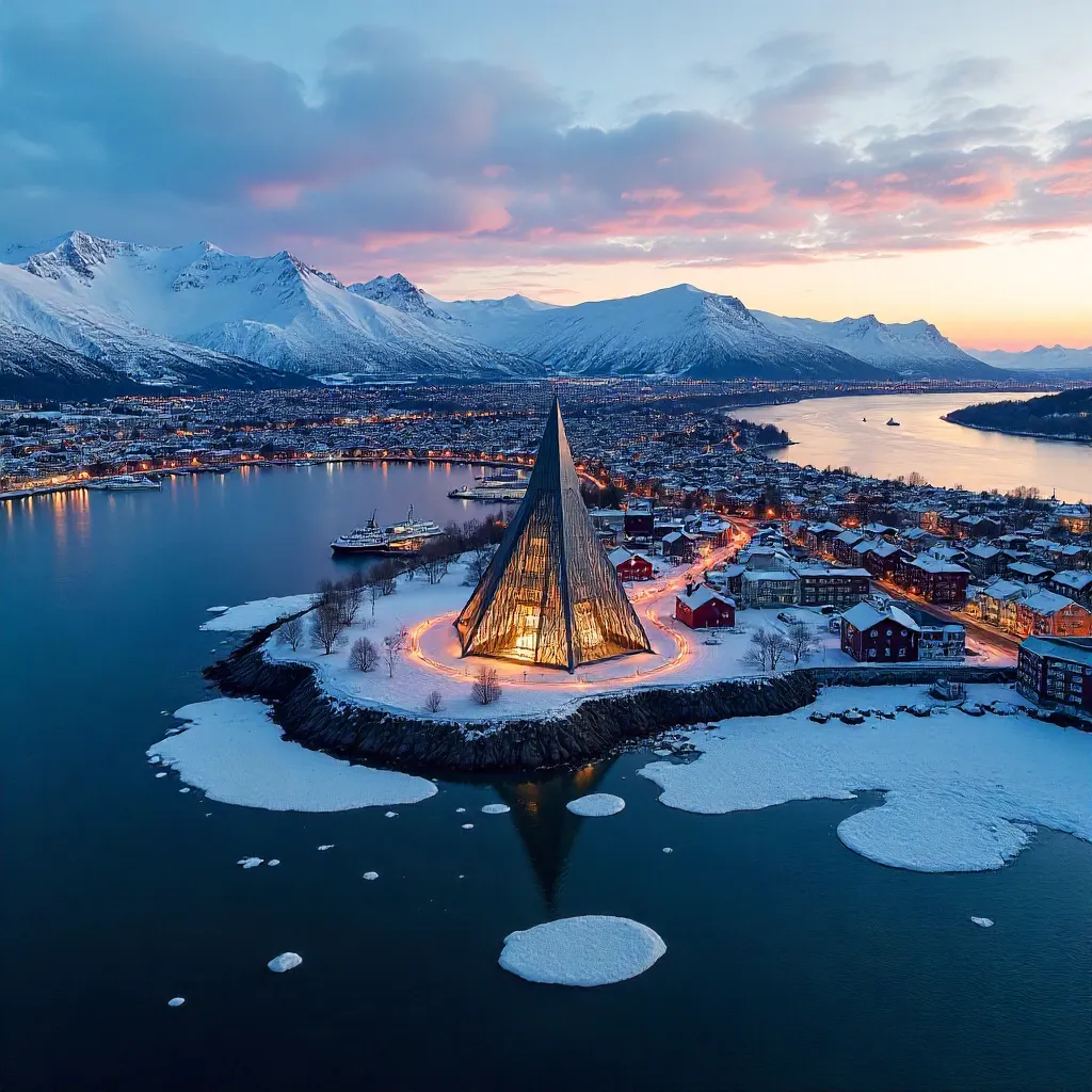 Panoramic Aerial View of Tromsø with Arctic Cathedral