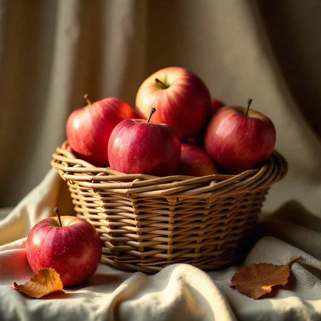 Autumn Apple Basket on Draped Fabric