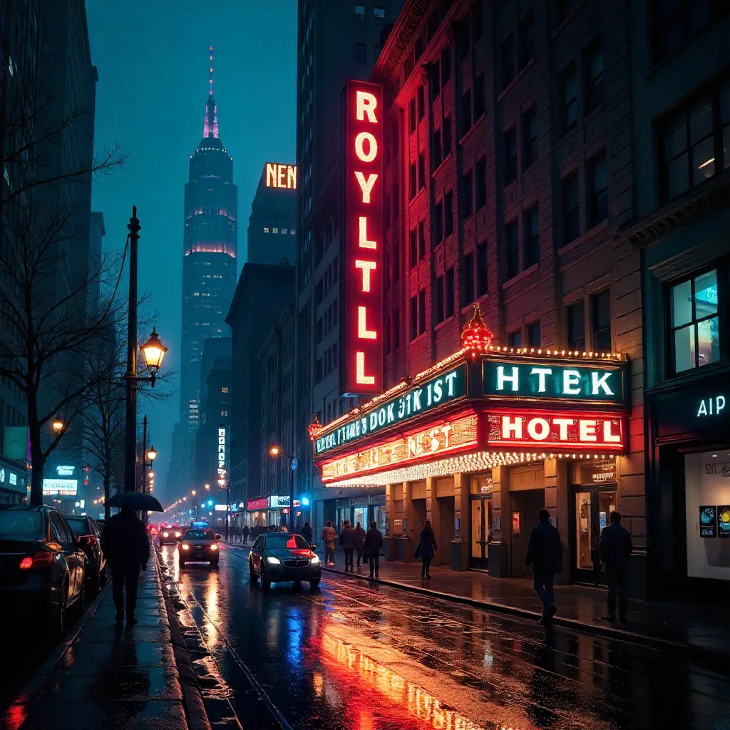 Night Street Scene with Royal York Hotel Sign
