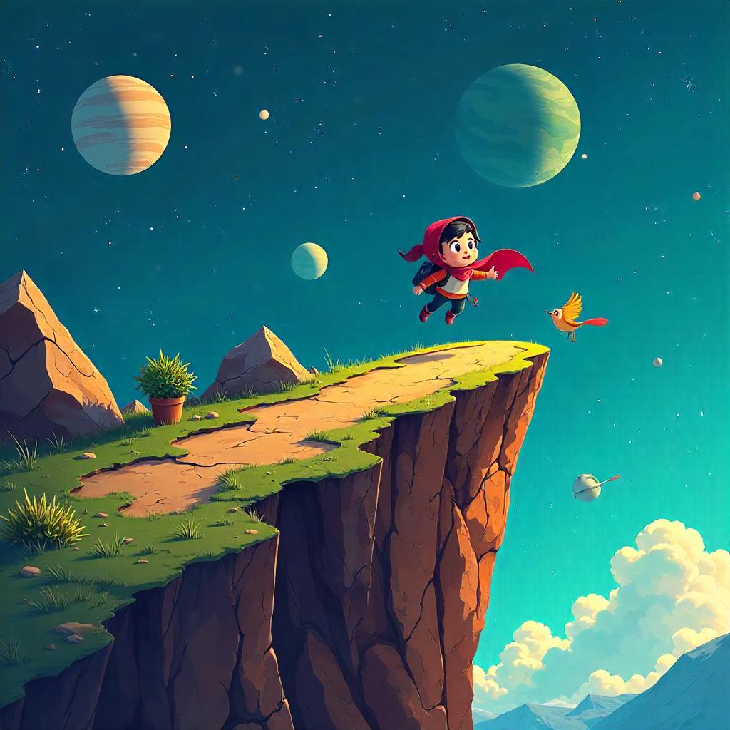 Zero-Gravity Cartoon Cliff Adventure
