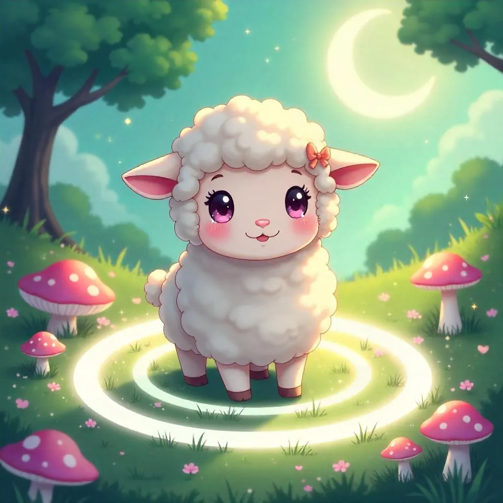 Cute Anime Sheep in a Fairy Ring Meadow