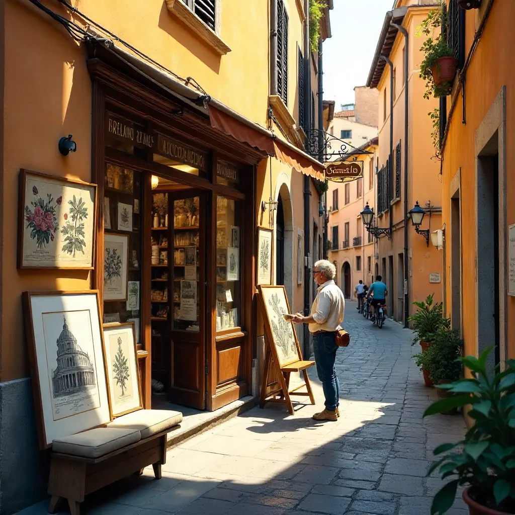 Quaint Rome Art Shop with Vintage Prints