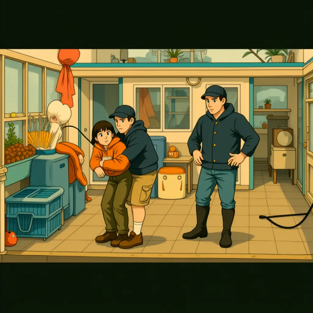 Casey Affleck, Kyle Chandler, and Ivy O'Brien in Manchester by the Sea (2016) - Anime style