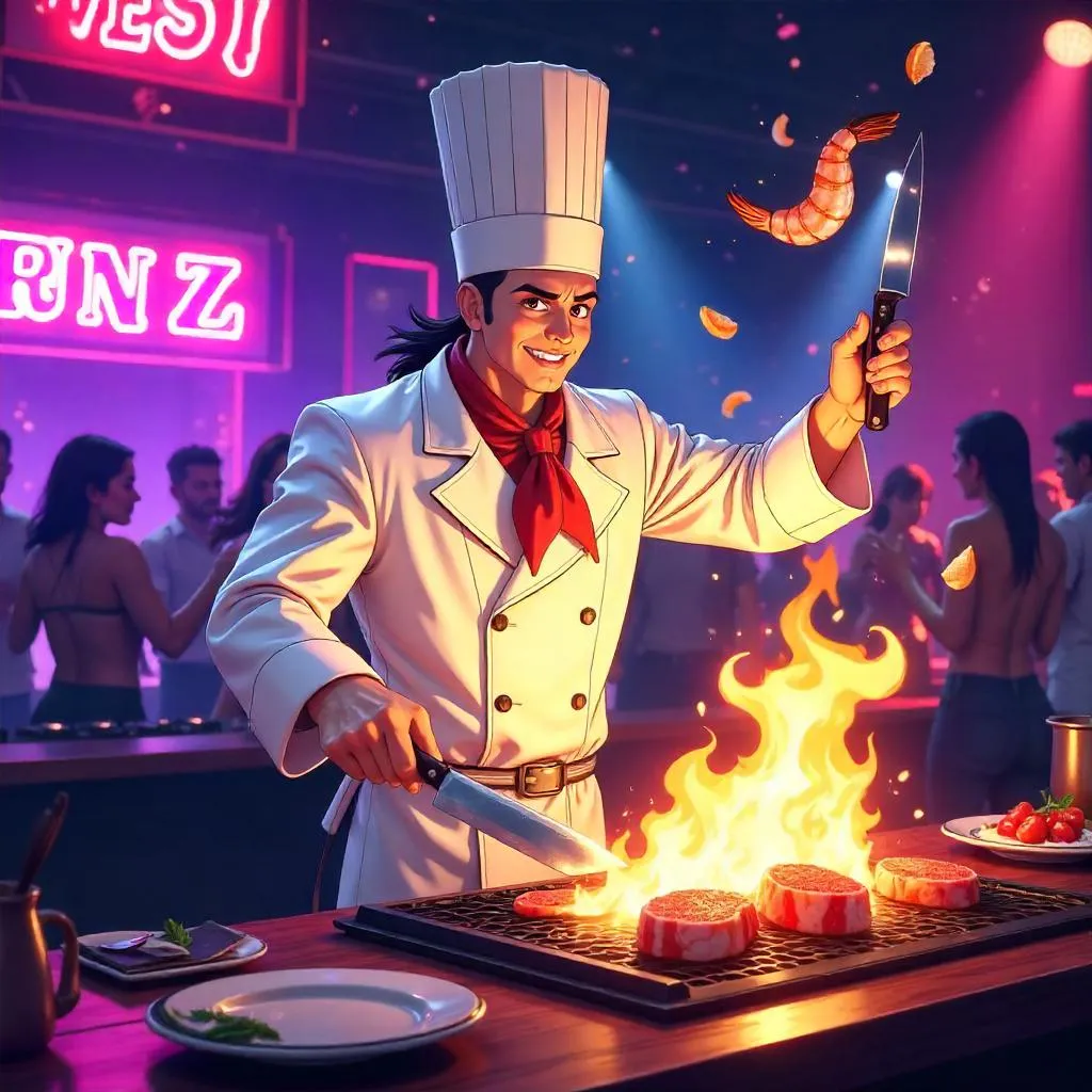 Neon Nightclub Chef in Anime Style