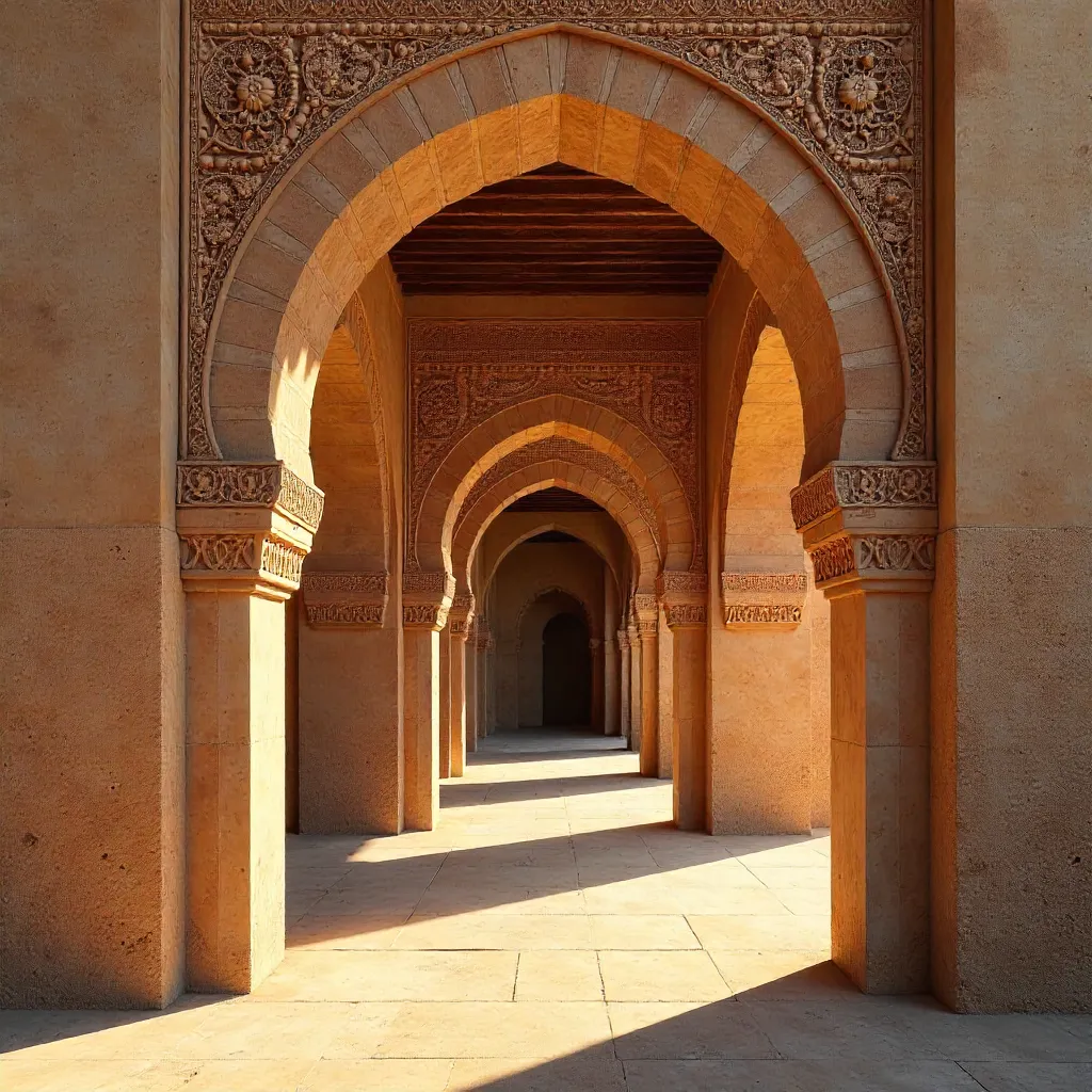Sandstone Archways and Carved Stonework in Rabat