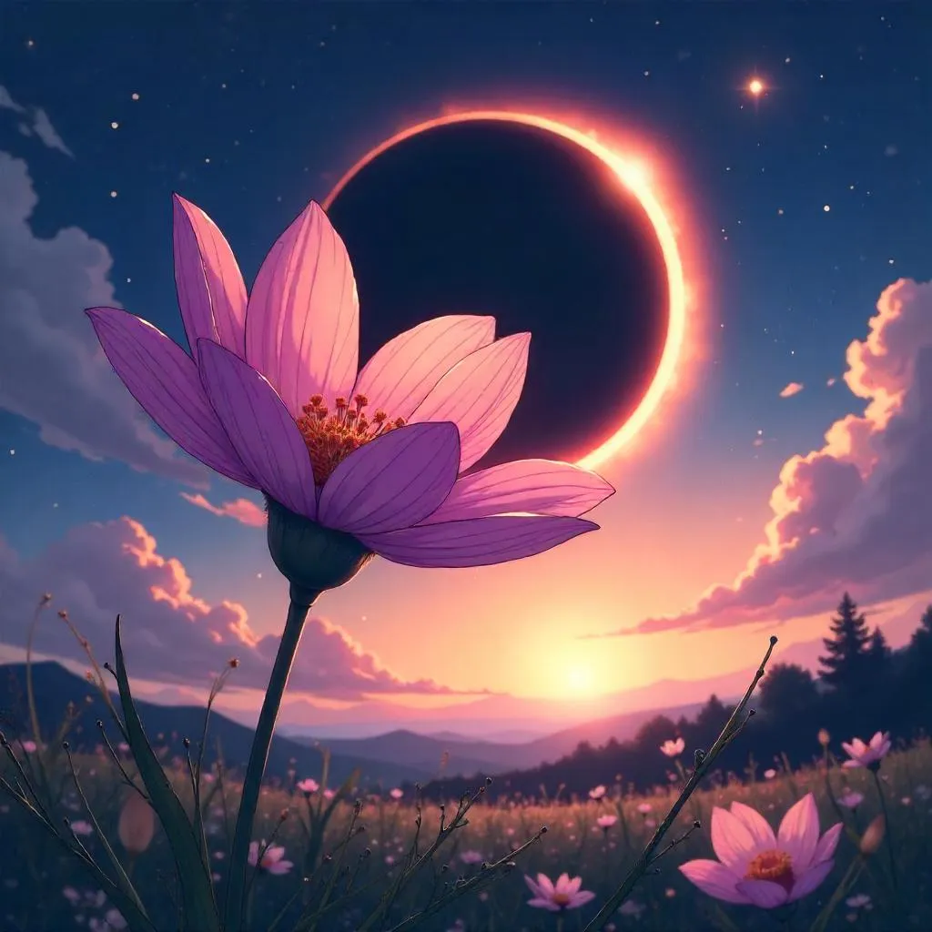 Eclipsed Blossom: Anime Flower in Solar Shadow