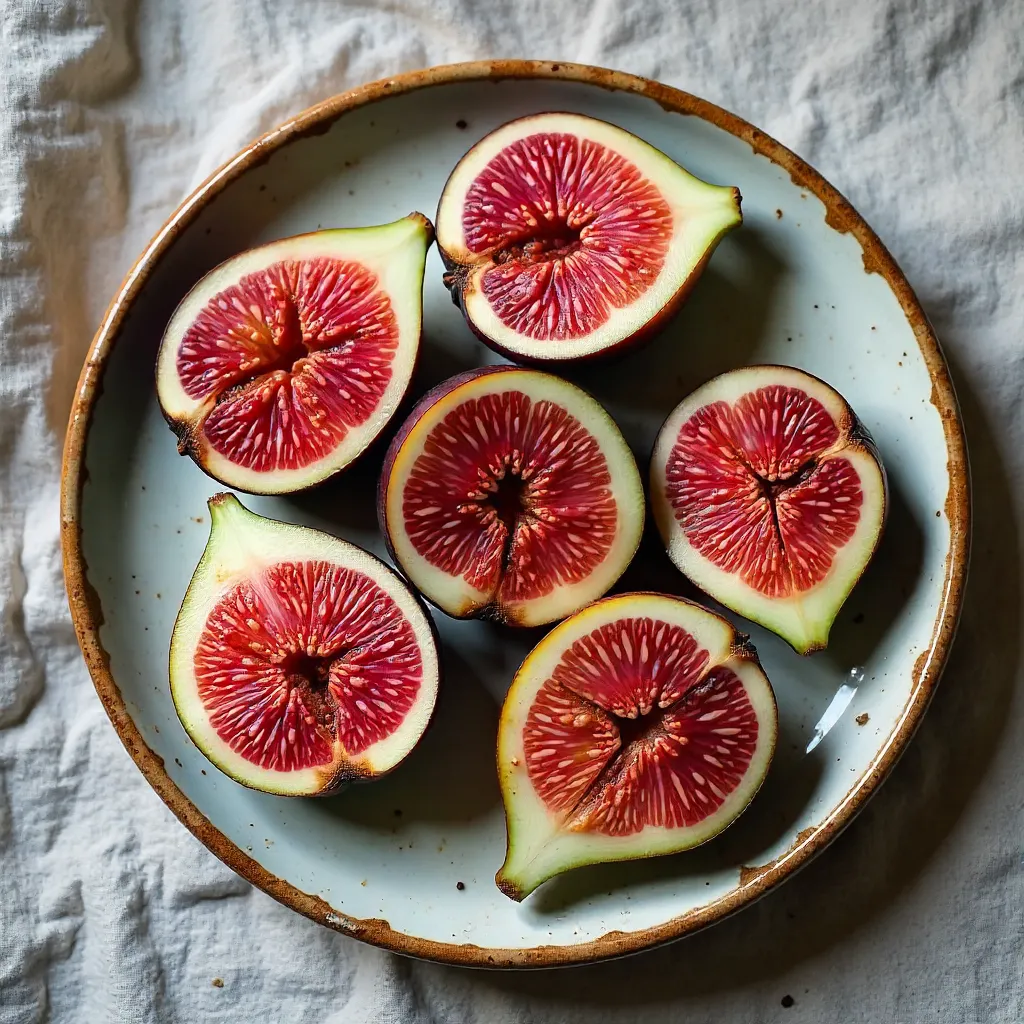 Top-Down Fresh Fig Slices on Vintage Plate