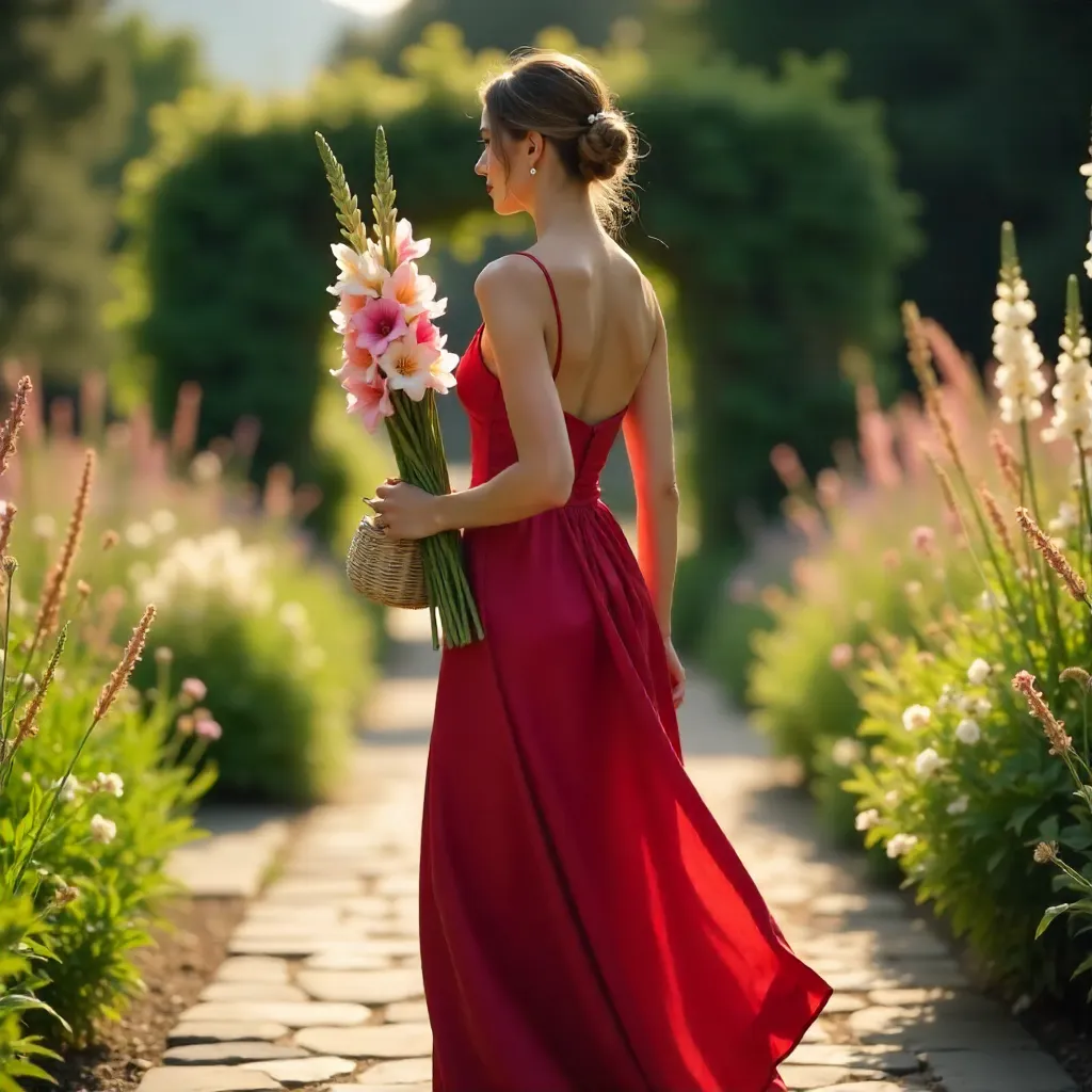 Crimson Elegance in the Garden with Gladiolus