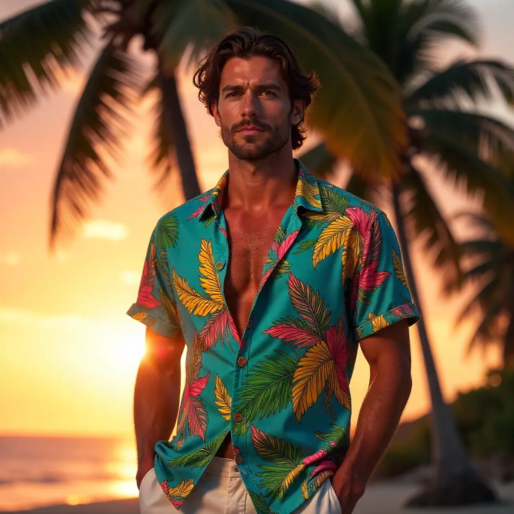 Sunset Style: Palm Trees and Vibrant Shirt