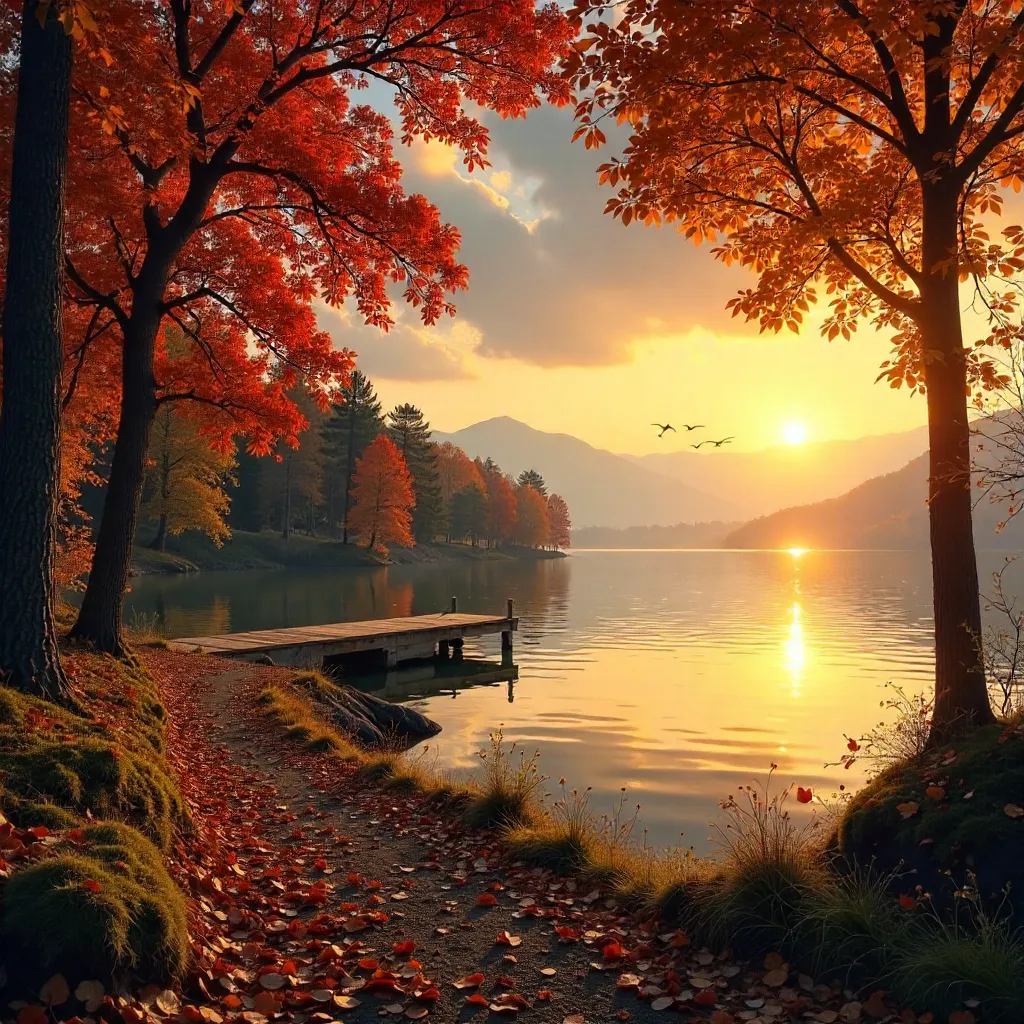Autumn Forest by Tirana Lake at Sunset