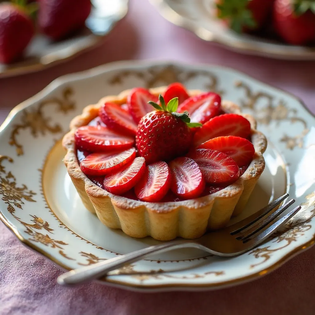 Mouthwatering Strawberry Tart on Elegant Plate with Fork