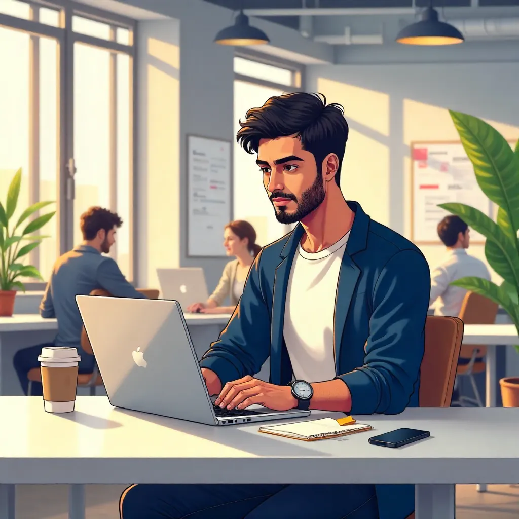 Anime-Style Middle Eastern Man in a Coworking Space