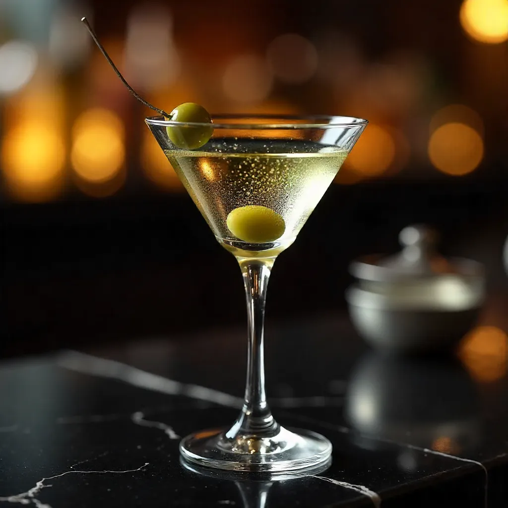 Crystal Martini: Elegant Olive Garnish