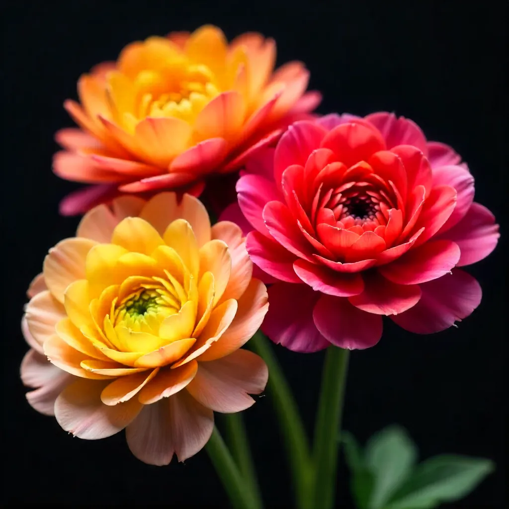Macro Close-Up: Vibrant Ranunculus on Black Velvet Background