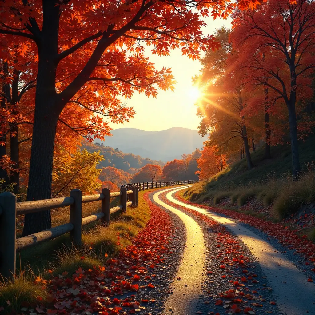 Autumn Serenity on a Sunlit Country Road