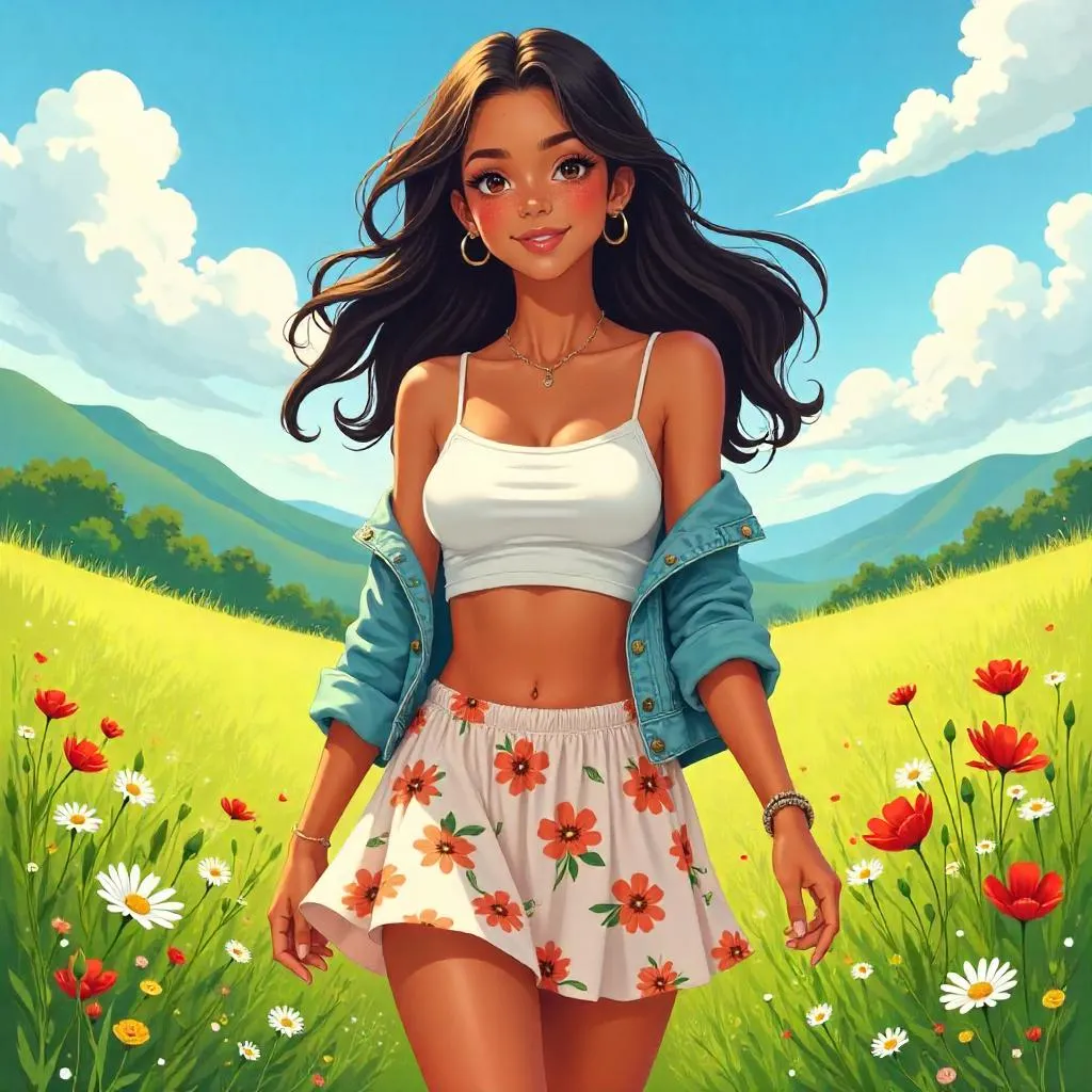 Latina Anime Muse in a Bright Meadow