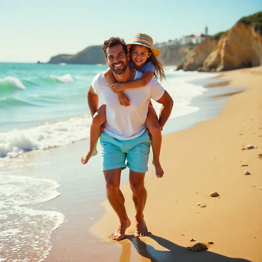 Piggyback Beach Fun in Ponte de Lima
