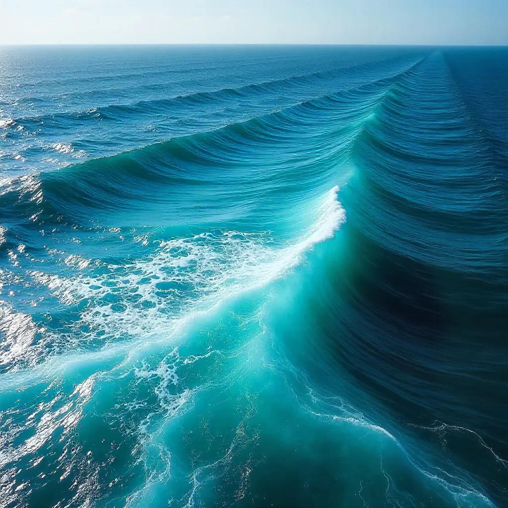 Aerial Ocean Waves: Deep Blue and Aqua
